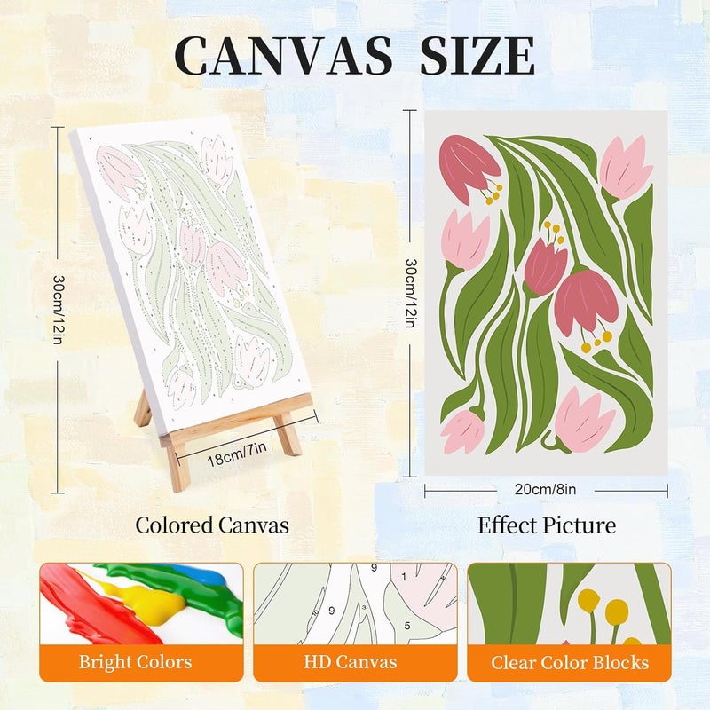 Okarina 4 Pack Paint by Numbers Kit for Adults with Frame Flower Easy, Framed Paint by Number for Adults Beginner with Wooden Easel, Floral DIY Painting by Numbers Canvas Framed for Home Decor 8 x 12 Inch - Image 2
